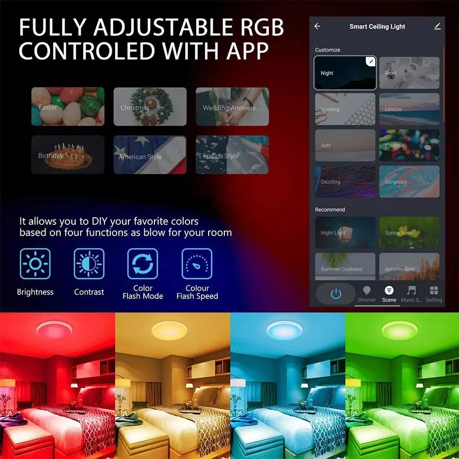 Colorful Smart Ceiling Light™ – App & Voice Controlled LED Lamp | Paseso